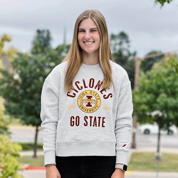 League Women's Cyclones GO STATE Gray Boxy Crewneck